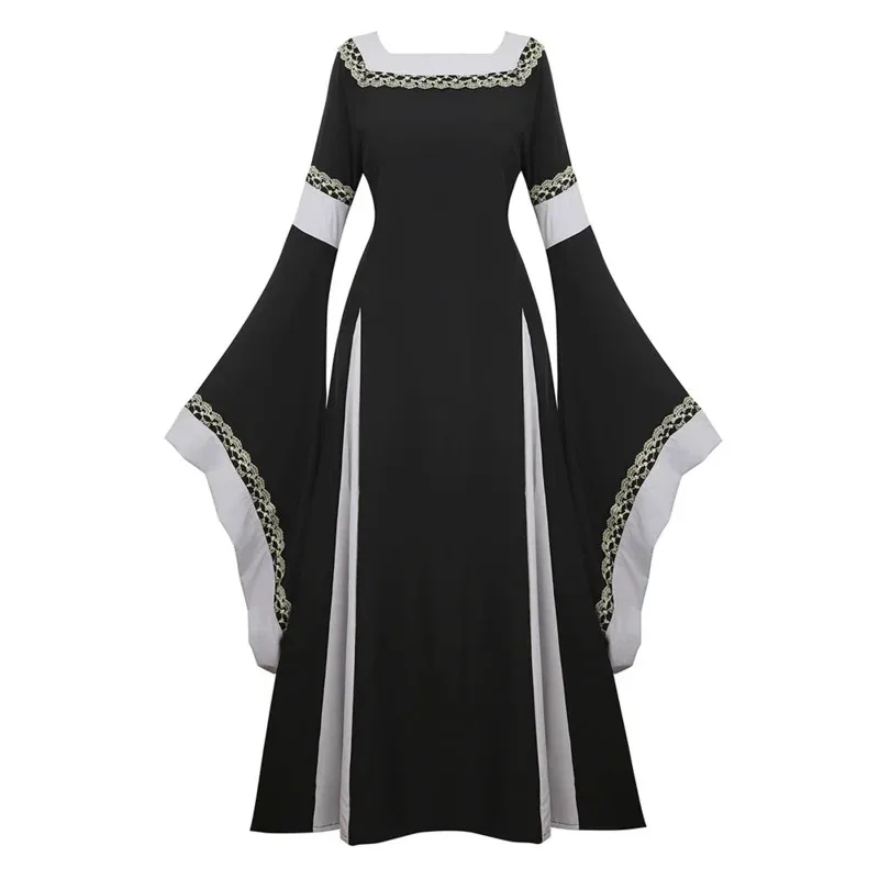 

Medieval Long Dress for Women Renaissance Costume Dress Long Sleeve Cosplay Dresses Elegant Gothic Clothes Plus Size Black Navy