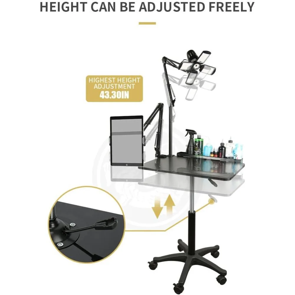 Tattoo Workstation with LED Light & Magnetic Tray, Rolling Cart