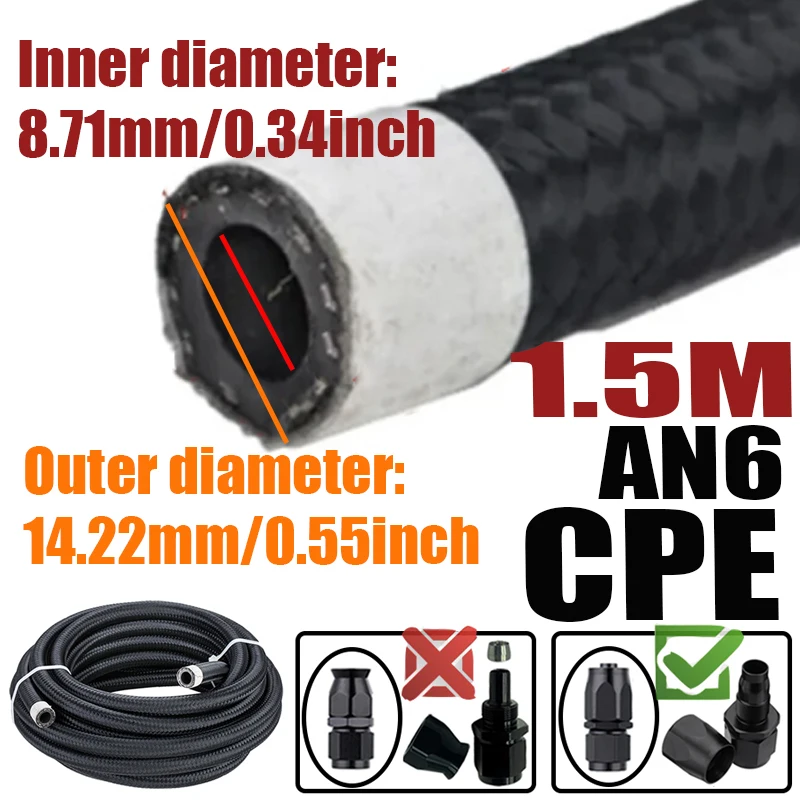 0.5M/1M/1.5M/2M 4an 6an 8an 10an 12an Brandstof Slang Olie Gas Koeler Lijn Buis Buis Nylon Roestvrij Staal Gevlochten Binnenkant Cpe Rubber