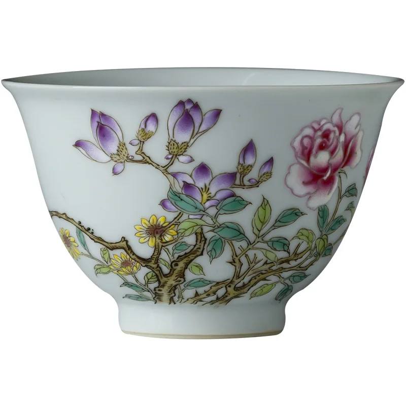 |Shengda ceramic kungfu tea cup hand-painted Magnolia peony master cup tea cup all hand-made Jingdezhen tea set