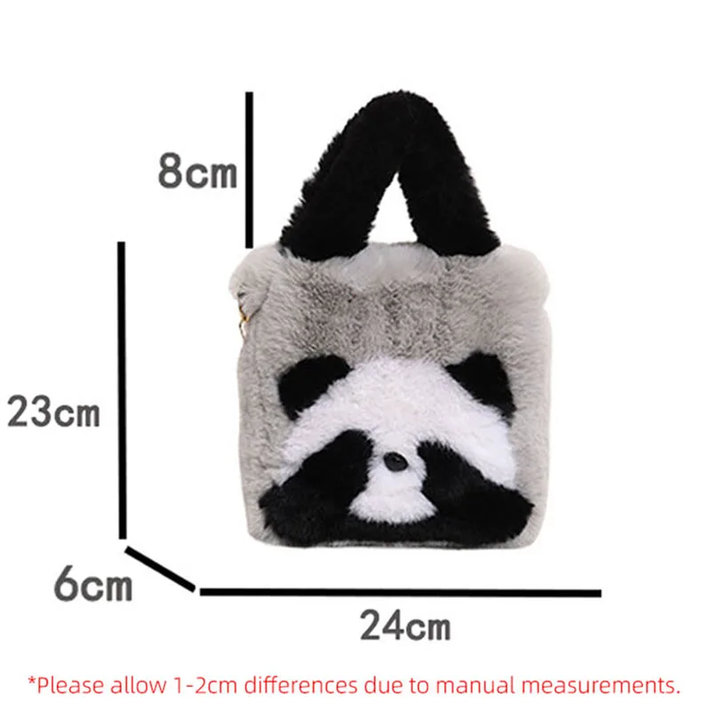 Panda Plush Bag Autumn Winter New Fluffy Shoulder Bag Soft Bucket Pack Cute Comfortable Crossbody Bags Large Capacity Handbag