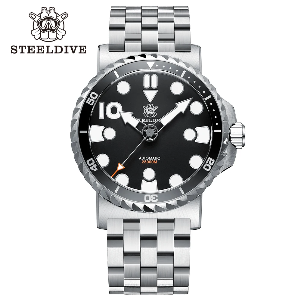 STEELDIVE-Reloj de buceo NH35, pulsera de ingeniero de cerámica, cristal de zafiro grueso, resistente al agua, caja de 46,5 MM, azul luminoso,