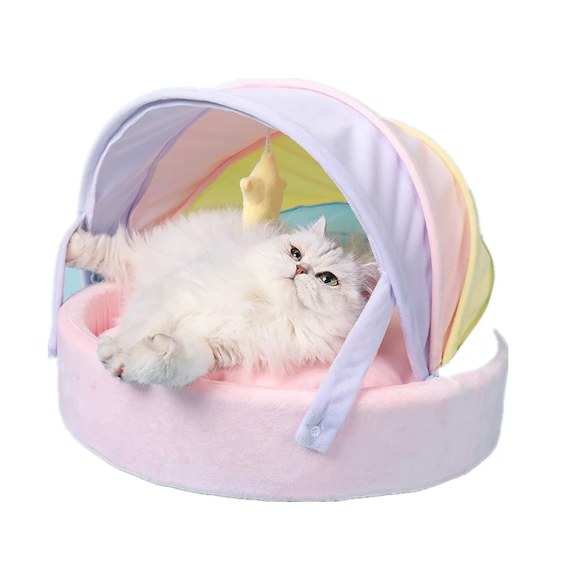 Cat House Bed Cute Cat Bed Rainbow Tent Pet Dog Sleeping Pad Winter Warm Deep Sleep Cat Nest Comfortable Breathable Cat House