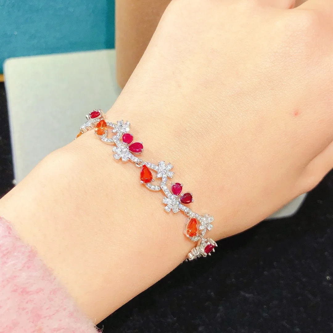 

S925 Sterling Silver Natural Color Sapphire Ruby Necklace - 3*4mm & 3x5mm Center Stones Gemstone Jewelry