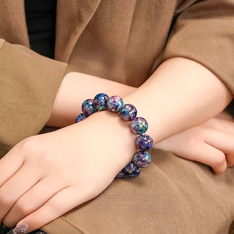Chinese Lacquer Bracelet Handmade Women‘s Bracelet Mala Beads Purple Gemstone Buddhist Jewelry