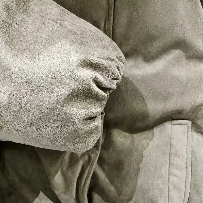 Women's Eco-Friendly Suede Jacket, Fur Collar, Short-Length Warm Puffer Coat, High-Quality Parka, 2025, Winter, New Arrival, Y2K