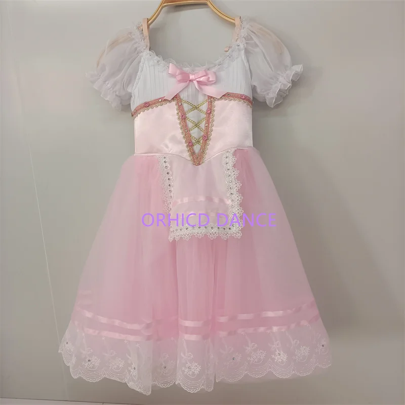 High Quality Custom Size Kids Girls La Fille Mal Gardee Ballet Dance Performance Wear Gilsay Pink Long Romantic Tutu Dress