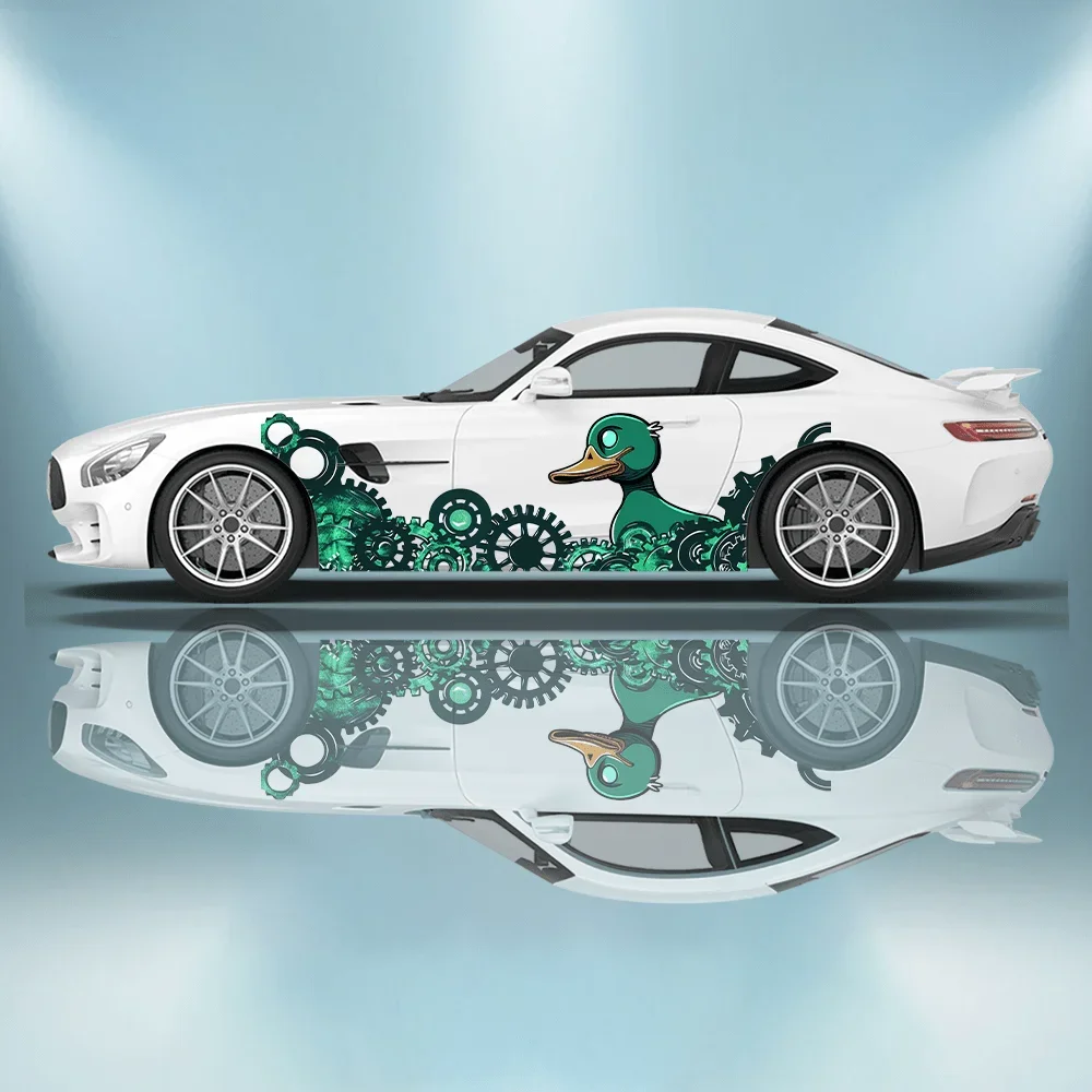 Grüne Flat Billed Duck Cartoon Auto Vinyl Wraps Aufkleber Selbstklebender PVC Aufkleber Geeignet für LKWs SUV Dekor Autozubehör