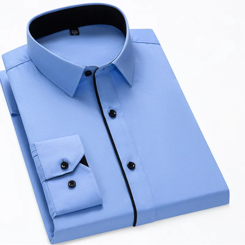 Hemden für Herren, langärmelig, Schwarz und Weiß, Patchwork, Business, solide Camisas, Knopfleiste, klassisch, Büro, Party, Hochzeit, 8XL, 7XL