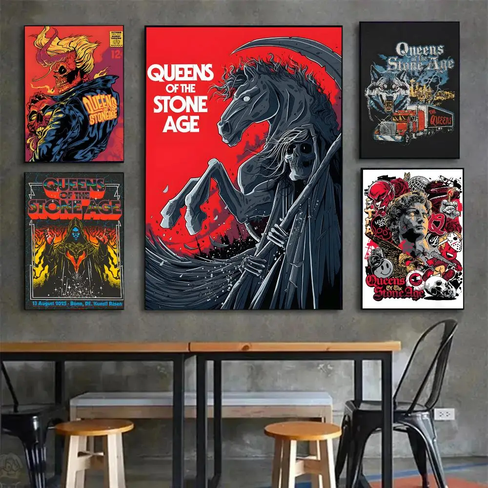 Hard Rock Heavy Q-Queens Of The Stone Age Poster Painting Wall Art Mural for Living Room Home Decor and Gifts