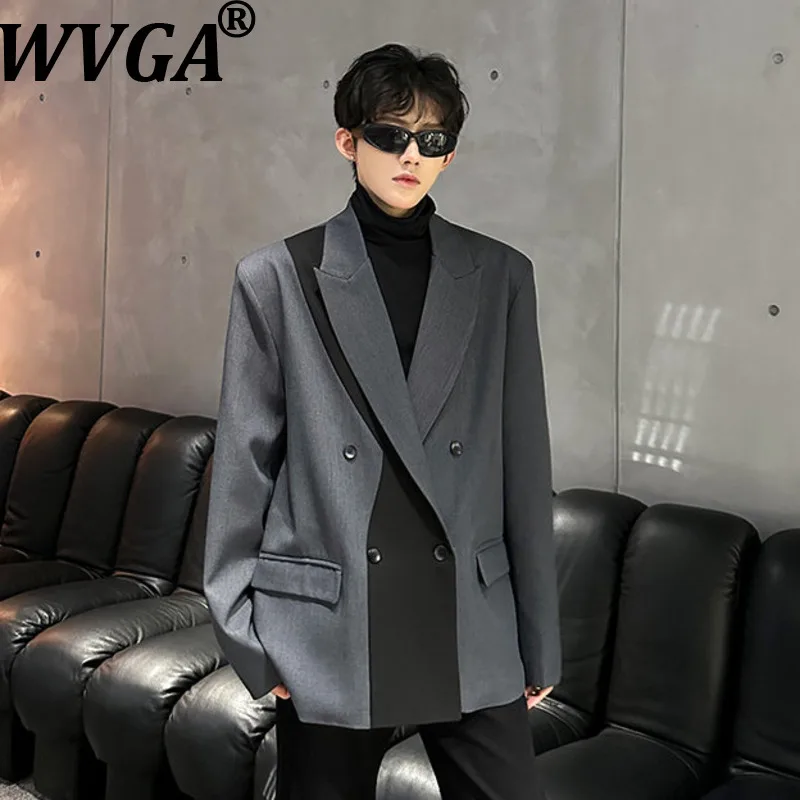 WVGA Spring Autumn New Man Tide Color Block Trendy Turn-Down Collar Blazer Niche Chic Casual Casual Long Sleeve Coats Ins W21232