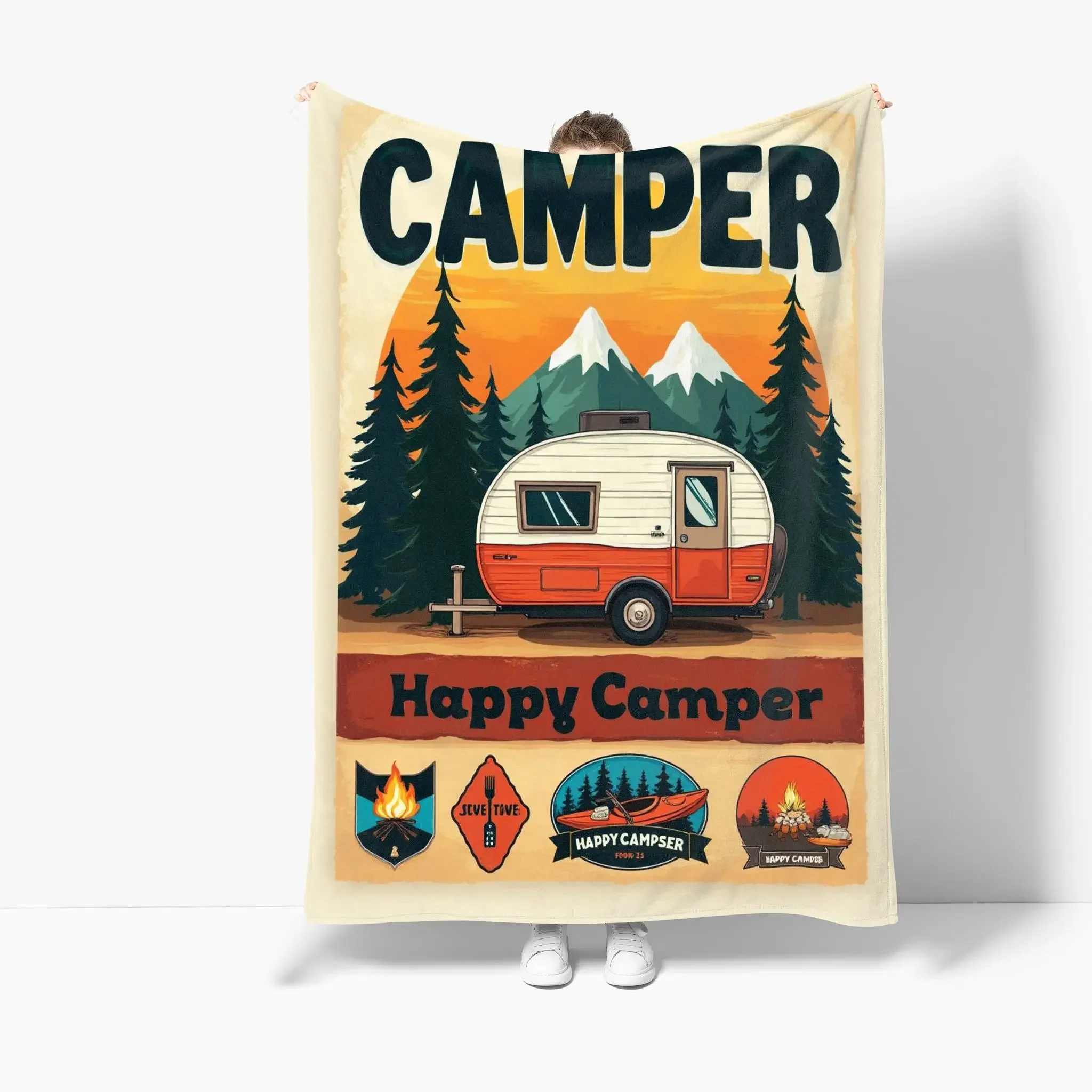 VIKAMA Camping Series Green Tree Printed Blanket Men's and Women's All Season Soft Blanket Flannel Blanket