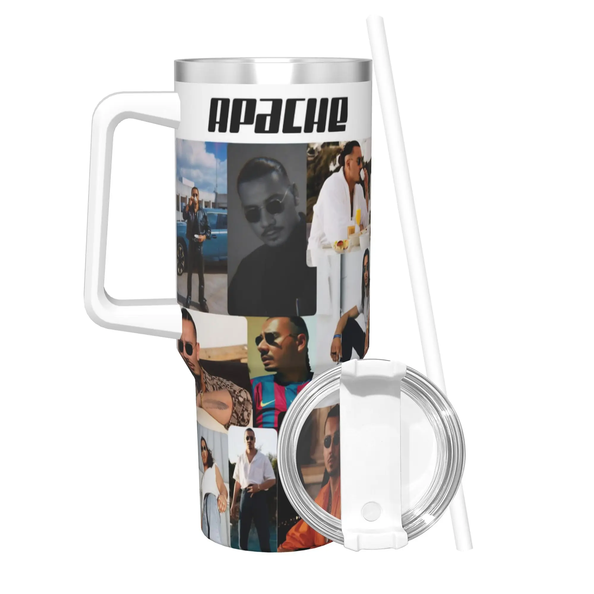 Apache207 Rapper Tumbler With Straw  Stainless Steel Travel Mug Double Wall Vacuum Insulated for Cold Or Hot 40oz