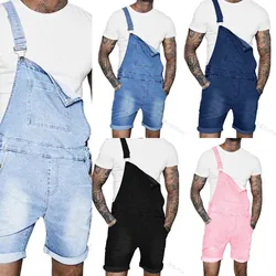 Männer Jeans Stram pler Overalls weites Bein Hosen waschen gespleißt einteilige Taschen Sommer Overalls knielang lässig verzweifelt