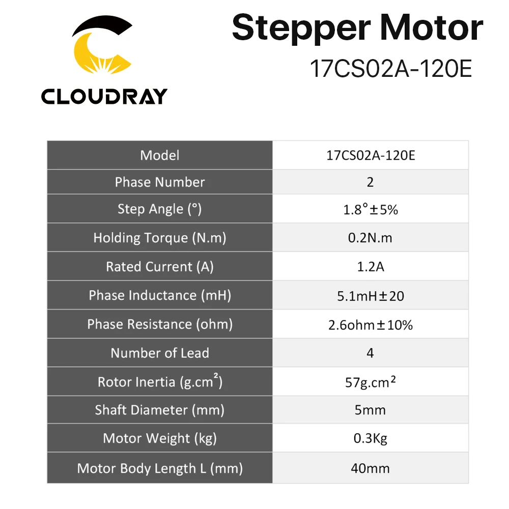 Cloudray Nema17 2-phase Stepper Motor 0.2N.m1.2A 40mm with 5mm Shaft Diameter for 3D Printer CNC XYZ