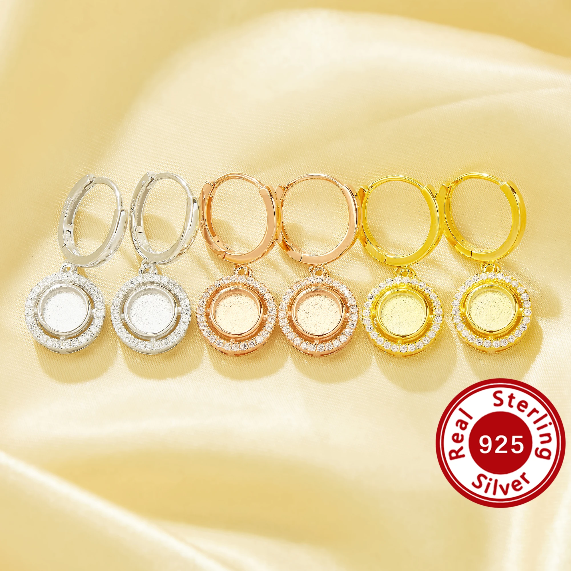 

6MM Keepsake Breast Milk Resin Halo Round Bezel Hook Earrings Blank Settings,Solid 925 Sterling Silver Earrings 1706247