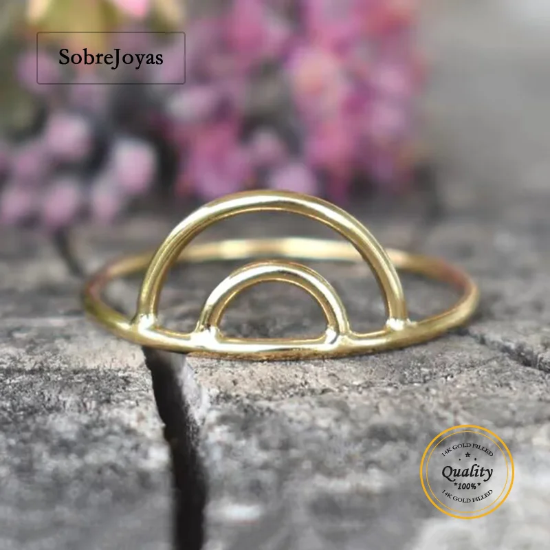 

Кольцо с двойной аркой из 14-каратного золота 6,2 мм, минималистичное кольцо в стиле бохо, золотые ювелирные аксессуары для женщин, кольца