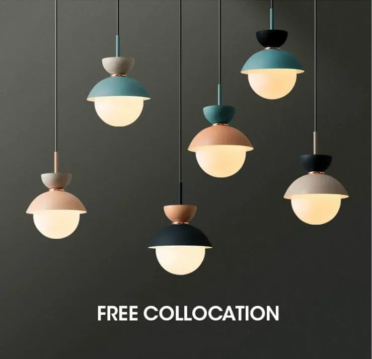 

Nordic small Pedant lamp creative personality macaron lamp bedroom bedside hanging light