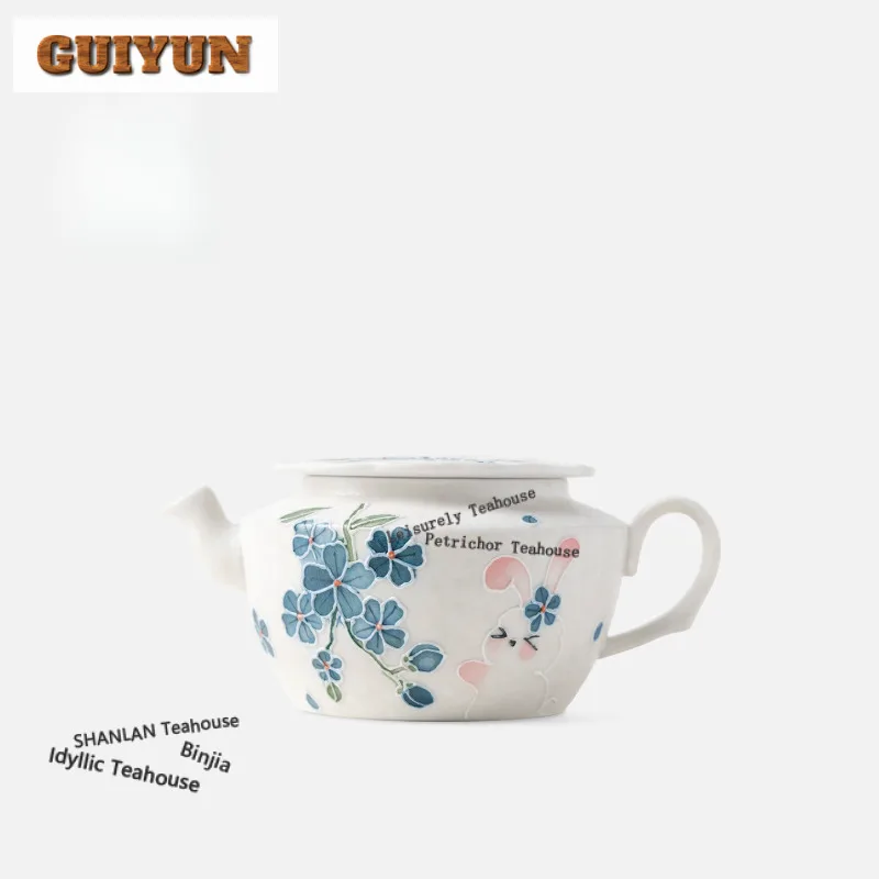 120ml Hand-painted Windmill Flower Rabbit Teapot Aesthetic Tea Infuser Pot Tea Brewing Kettle With Strainer Cafes Ornaments Gift