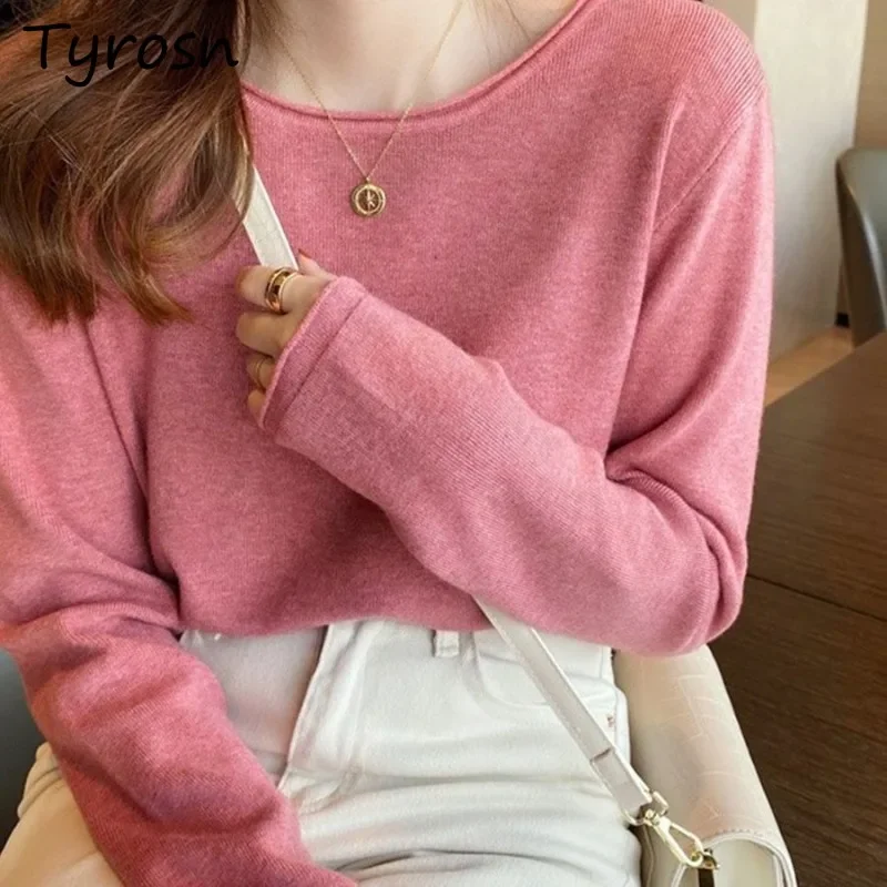 

Pullovers Women Knitted O-neck Loose Long Sleeve Basic Sweaters Solid Color Simple Korean Fashion Casual Daily Chic Autumn New