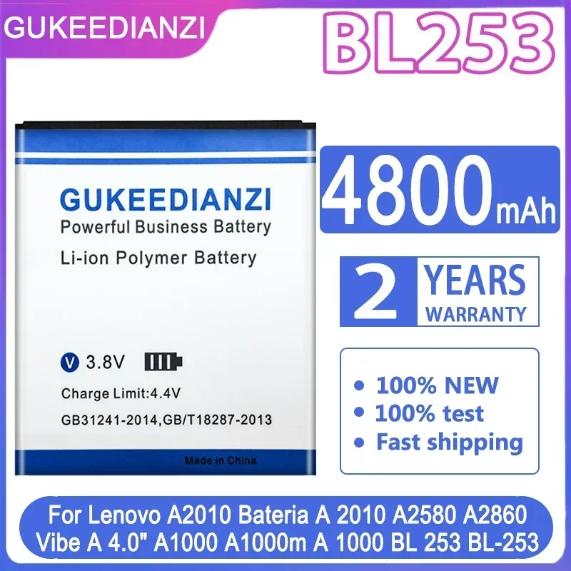 Аккумулятор GUKEEDIANZI 4800 мАч BL253 BL 253 для Lenovo A2010 Bateria A 2010 A2580 A2860/Vibe A 4,0 дюйма A1000 A1000m