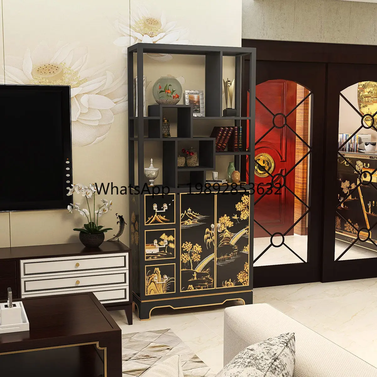 Custom Solid Wood Floor Shelf Narrow Thin Living Room Partition Bedroom New Chinese Style Bookshelf Storage Curio Shelf