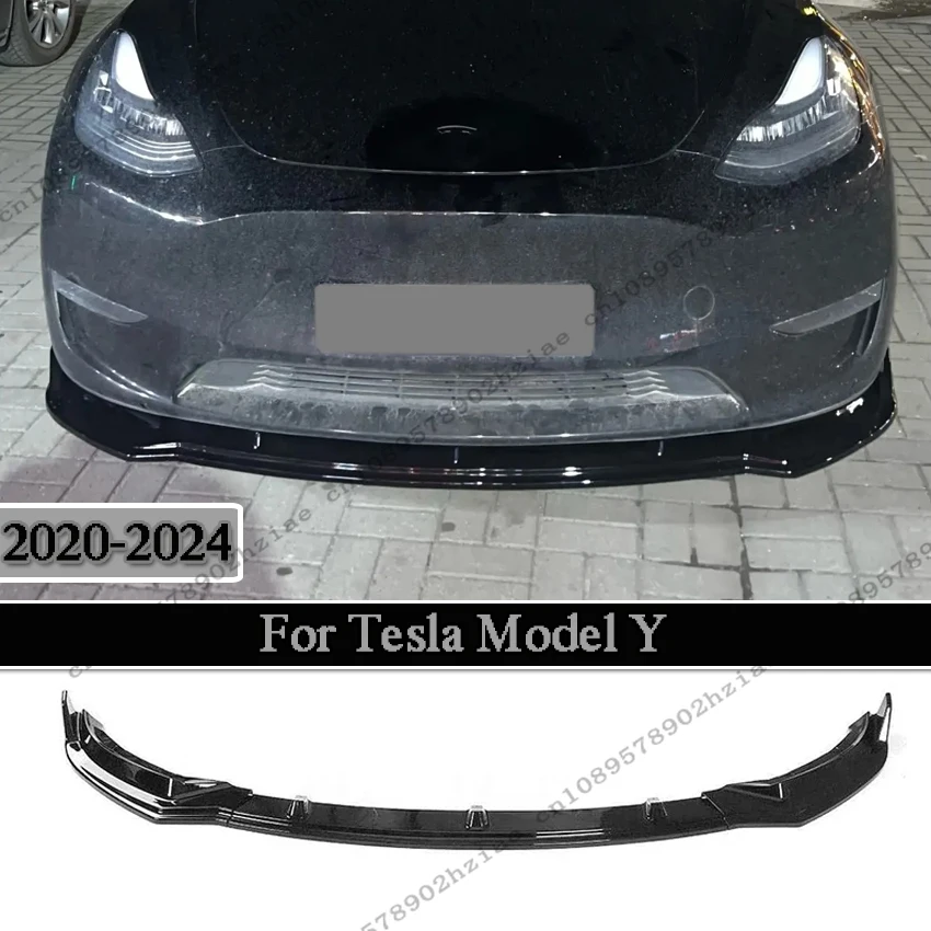 CD Style Front Lip Bumper Chin Splitter Diffuser For Tesla Model Y 2020-2024 ABS Body Kit Gloss Balck Bumper Spoiler Accessories