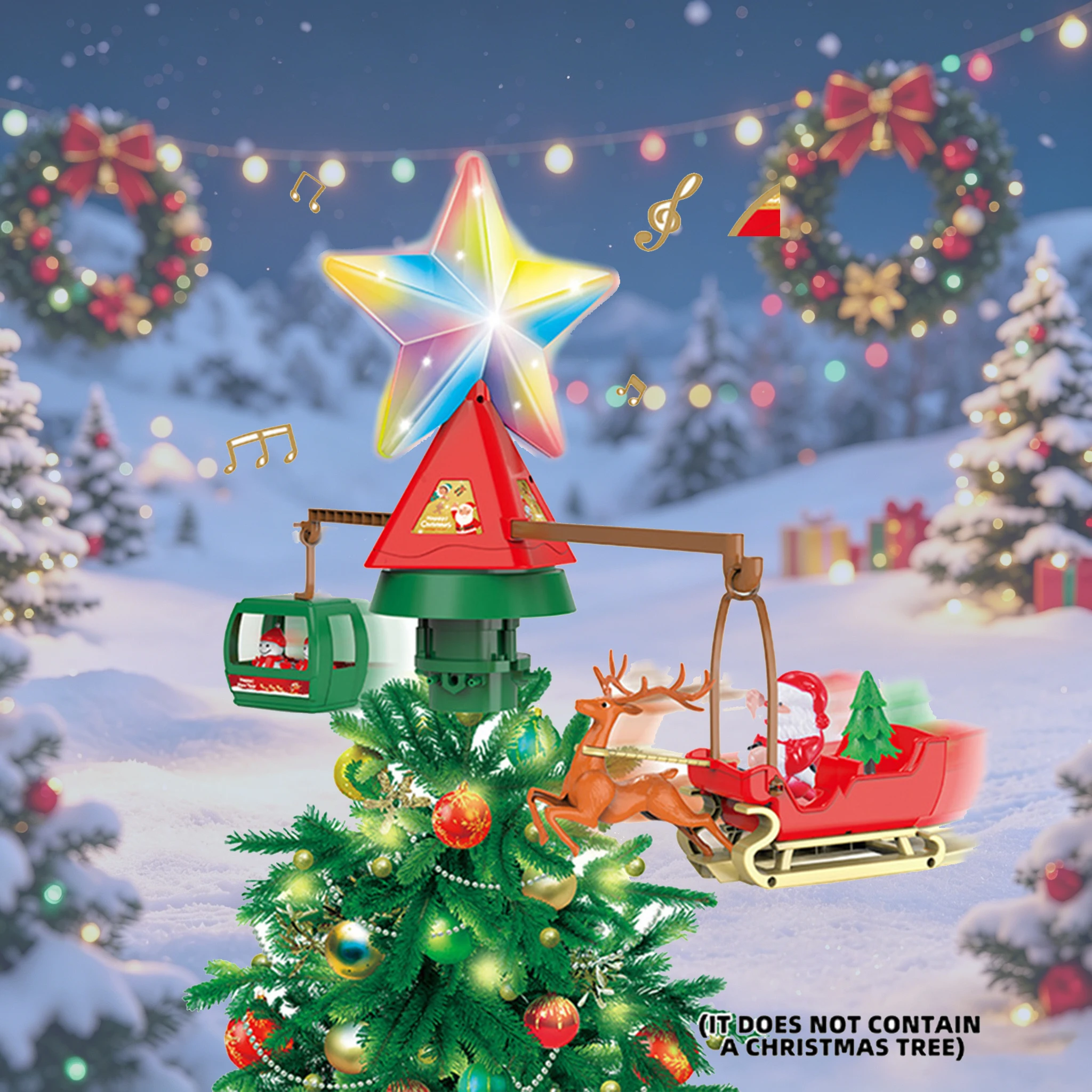 Electric Christmas Tree Top Star with Sound&Light  X'mas Tree Decoratiive Toys New Year Festival Decoration Elk Snowman Gift