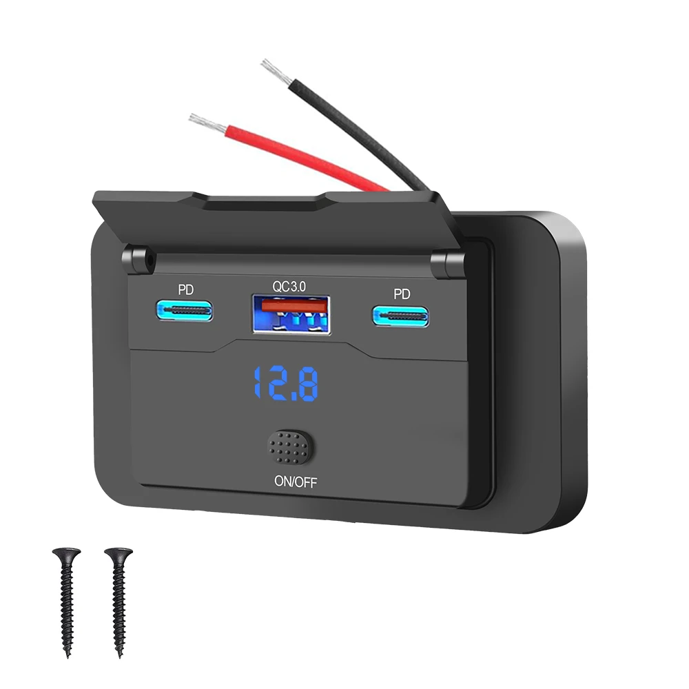 

30 Вт PD 18 Вт QC3.0 Автомобильное зарядное устройство Разъем для быстрой зарядки Dual USB с переключателем Розетка Адаптер 12/24 В для автомобиля Грузовик Морской автофургон