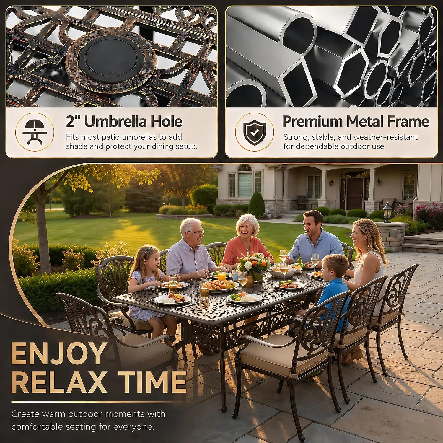 9-Piece Cast Aluminum Outdoor Dining Set 86.6