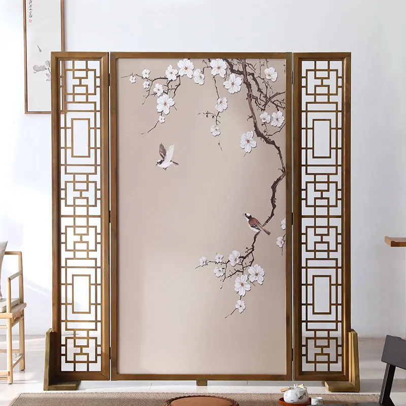 New Chinese screen office mobile blocking live broadcast background wall hotel home office study screen partition