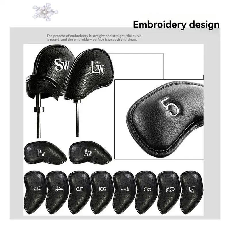 

12Pcs Golf Club Covers, Golf Head Covers Set Black Golf Iron Headcovers Protection Accessories For Most Golf Club