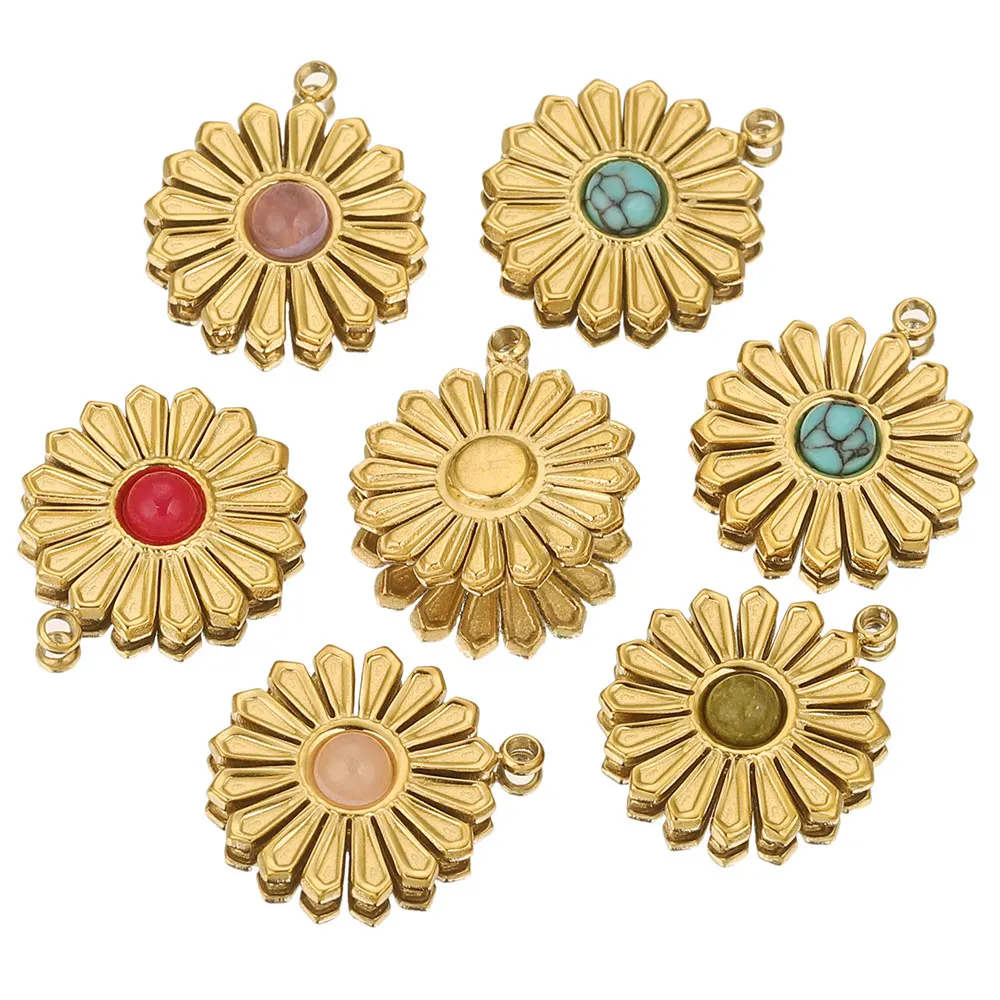 

5pcs Stainless Steel Charms Daisy Sun Flower Stone Charm Pendant Connector for Earring Necklace Diy Jewelry Making Supplies Bulk