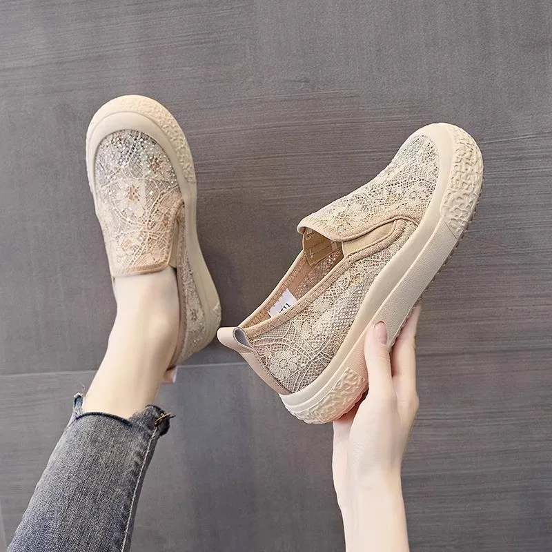 

2025 Autumn New Breathable Mesh & Lace Fisherman Shoes for Women Soft Slip-On Comfort Flat Casual Shoes