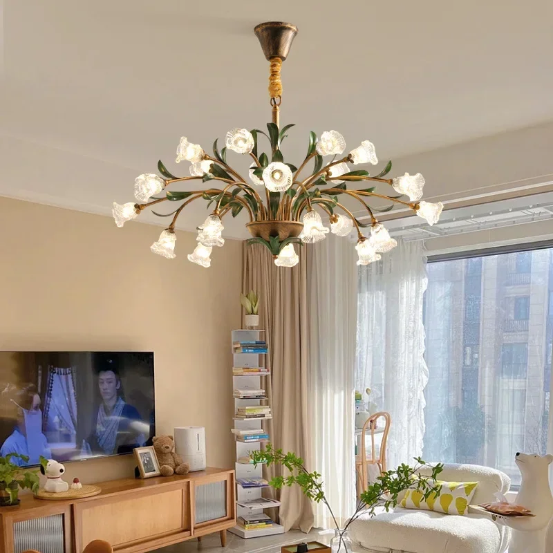 SANDYHA French Pastoral Multi-head Chandelier Warm Lamp Creative Flower Design for Home Living Room Restaurant Decorative Rural