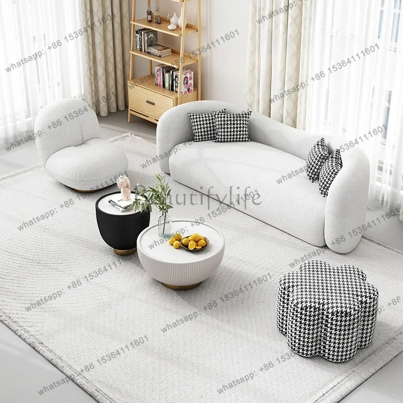 

Nordic small apartment living room lamb wool sofa ins wind curved sofa