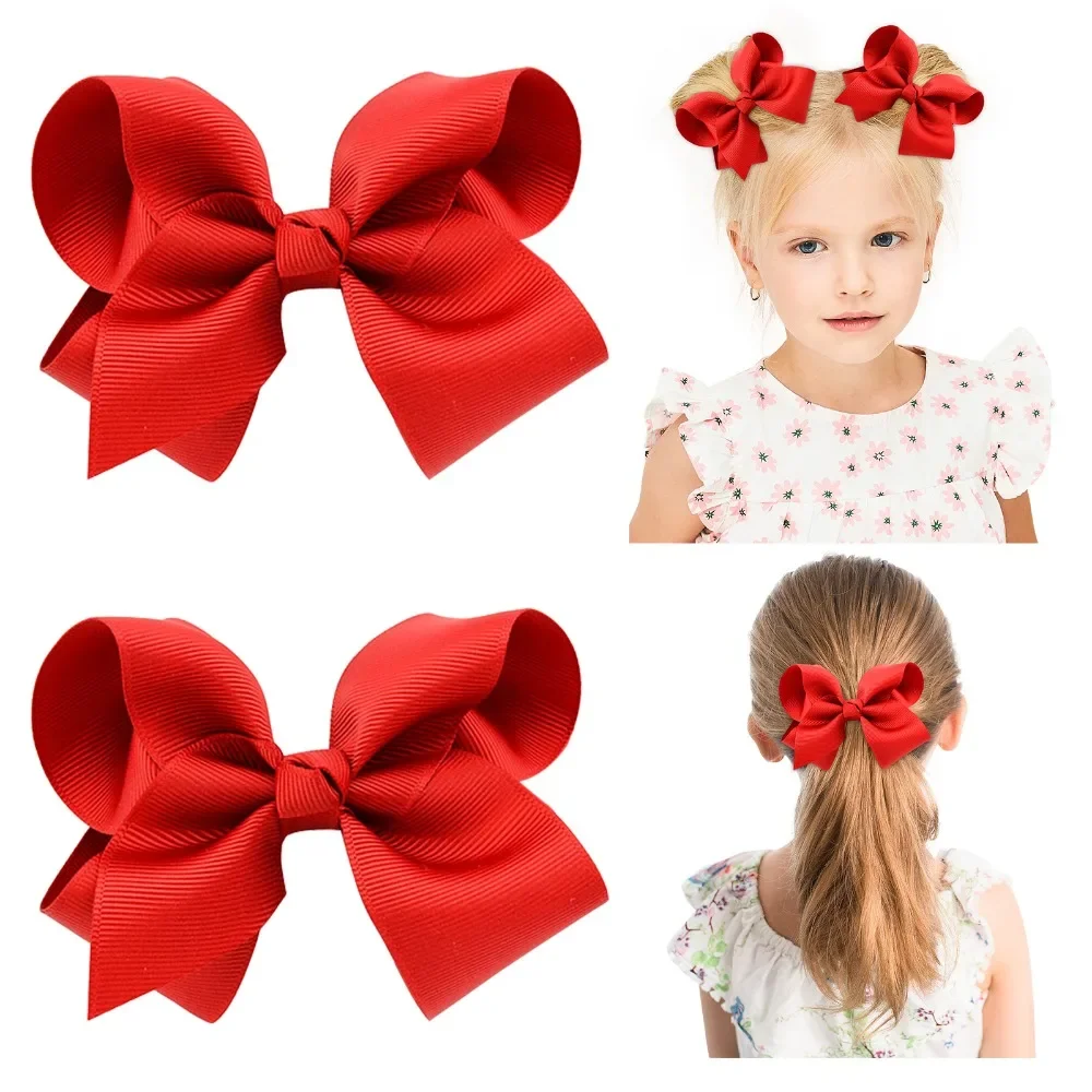 10Pcs 4inch Ribbon Bows Hair Clip Set Solid Color Cheer Bowknot Hairgripes for Children New Color Clips Wholesale Classic Gifts