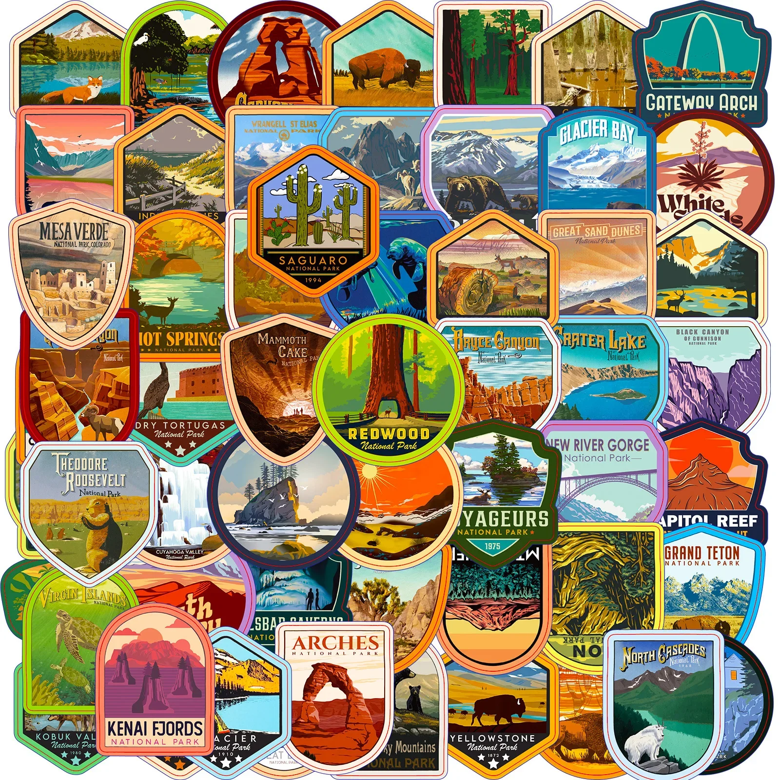 63pcs US National Park Travel Cross Mirror Outdoor Creative Graffiti Stickers