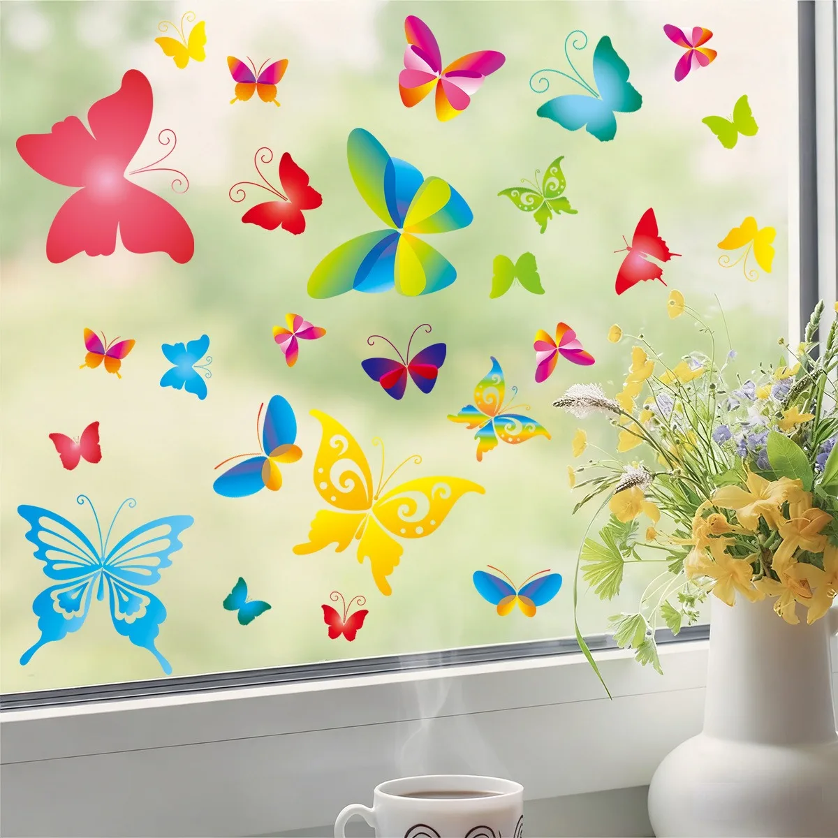 New Arrival Holographic Butterfly Stickers Window Decal Shop Glass Decor Static Cling Sticker Removable Wall Art Home