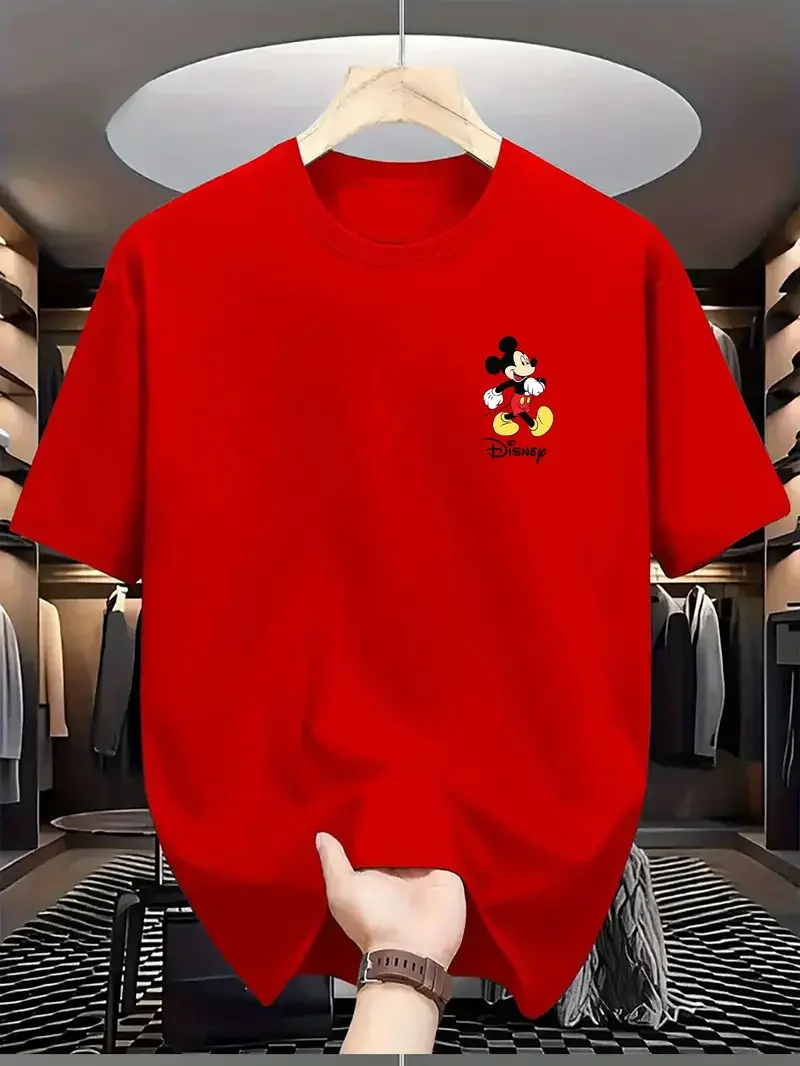 

Красная футболка Disney с Микки Маусом, мужская повседневная хлопковая женская футболка для пар, дышащая футболка унисекс с короткими рукавами для отдыха