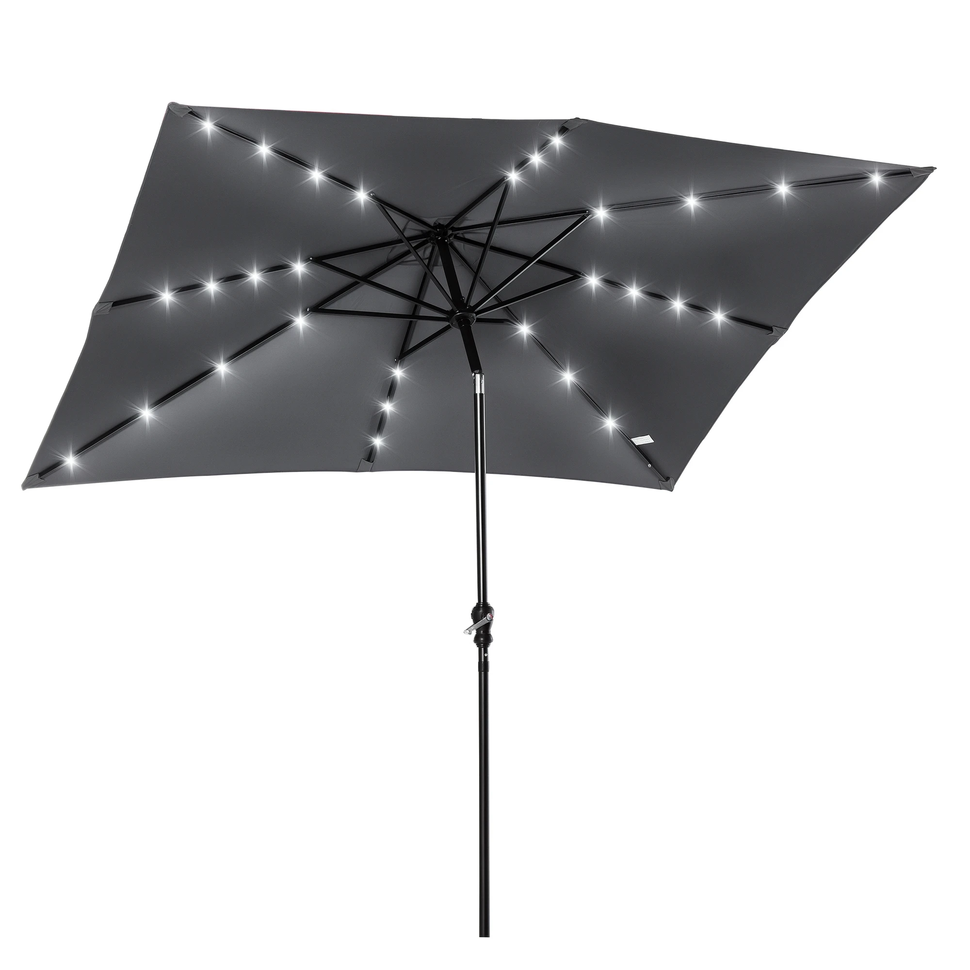 9' x 7' Solar Umbrella, LED Lighted Patio Umbrella for Table or Base with Tilt & Crank, Outdoor Umbrella for Backyard, Pool