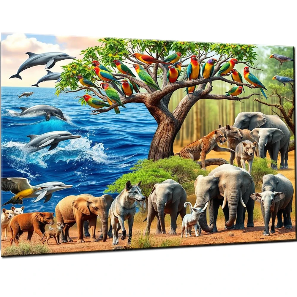 

Elephant Tiger Family 5D Diy Diamond Painting Animals Paradise Full Round Square Drill Mosaic Art Cross Stitch Home Decoration