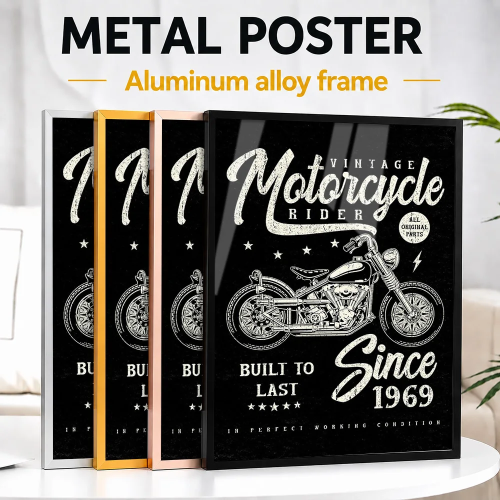 Vintage Motorcycle Rider Framed Aluminum Metal Poster Customized Photo Bold Track Style Wall Art For Garage Memorable Fan Gift