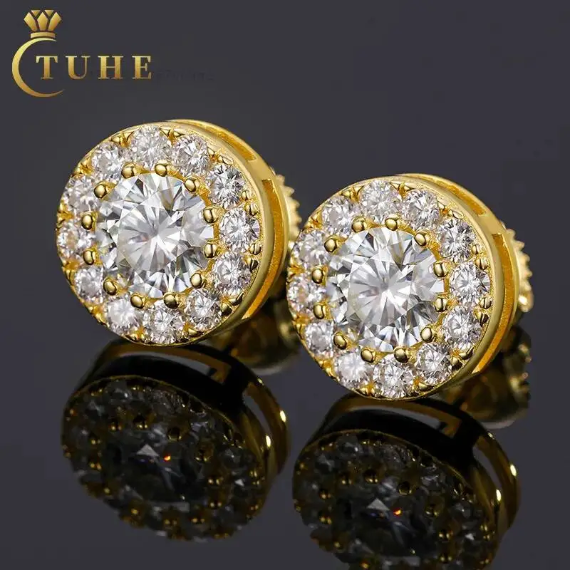 

Hip Hop Fashion Men Iced Out Moissanite Earrings 925 Silver Screw Back Diamond Ear Stud With GRA Certificate