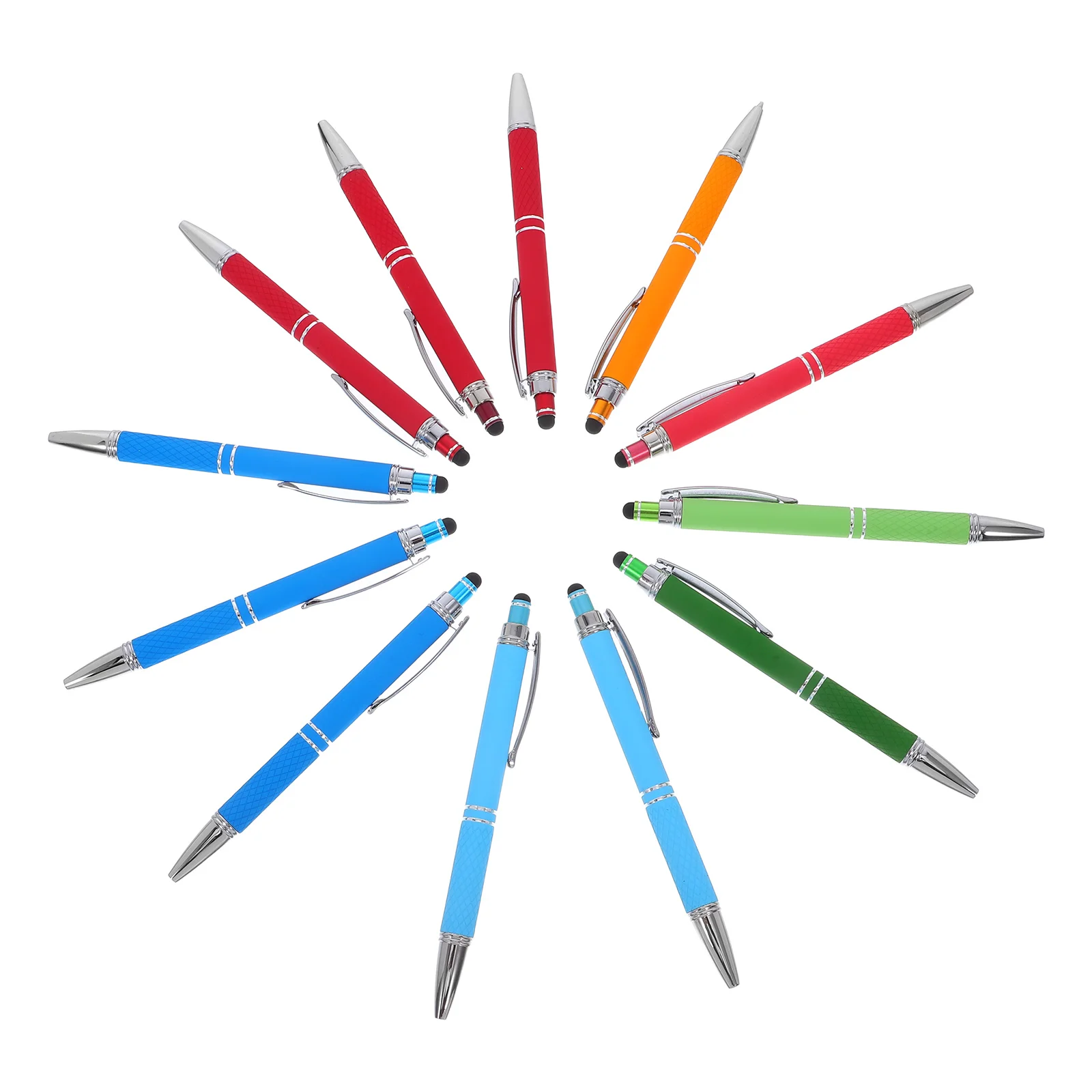 

12 Pcs Metal Ballpoint Pen Click Pens Multi Ink Cool for Teens Gel with Stylus Tip Left Handed Bulk Assorted Colors