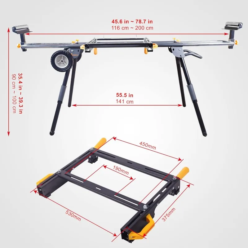 Deluxe Heavy Duty Rolling Miter Saw Stand with 8 in Wheels 330 Lbs Load Capacity Black and Grey Single Pack WK-MS029E-2