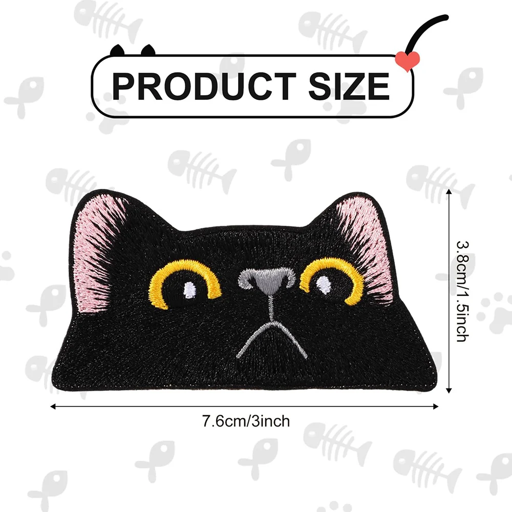1 Stück Niedlicher Schwarzer Katzen-Gesichts-Stickerei-Aufnäher, Weinende Katze Abzeichen, DIY Kleidung Taschen Zubehör Patch 3,8*7,6CM – Detail 3