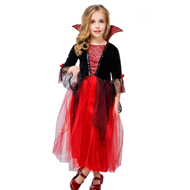 New Style Girls' Vampire Costume Halloween European Medieval Funny Vampire Princess Dress Party Masquerade School Event Stage Performance Costume