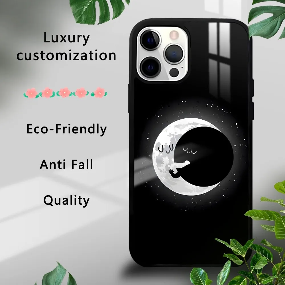 Cute embrace minimalist moon love Phone Case For iPhone 16 15 14 13 12 11 Pro Xs Max Mini Plus Celulares Hard Funda