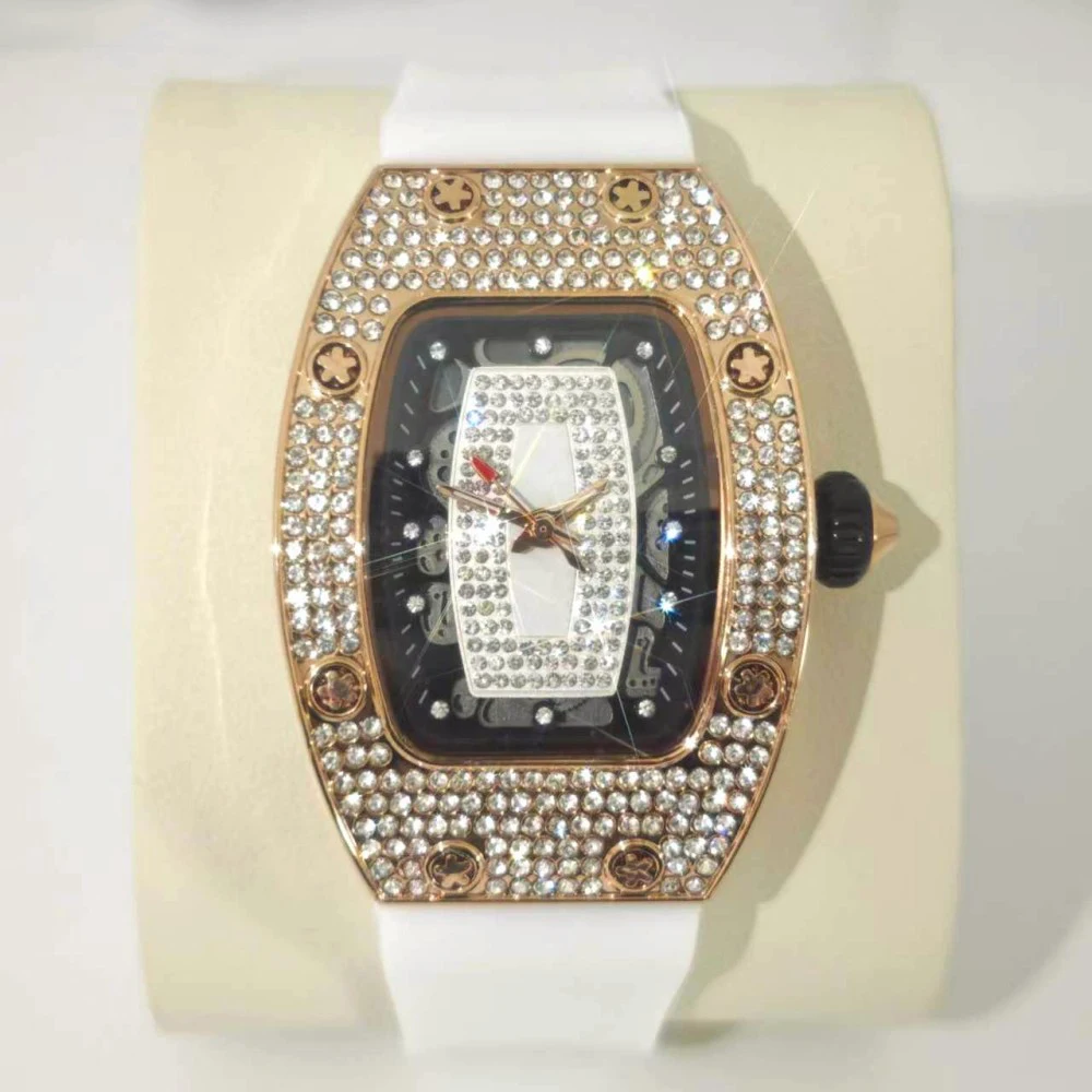 Hot Sell Fashion Ice Watch For Women Luxury Rose Tonneau Watch Ladies Dress Diamond Shiny Jewelry Wristwatch Girl Dropshipping